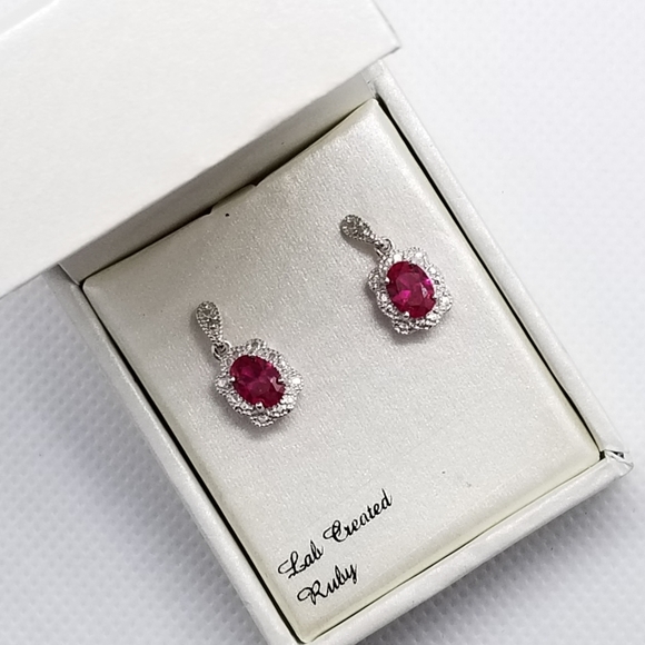 NIB!! Diamond Accent Lab Created Ruby Earrings - Picture 2 of 4